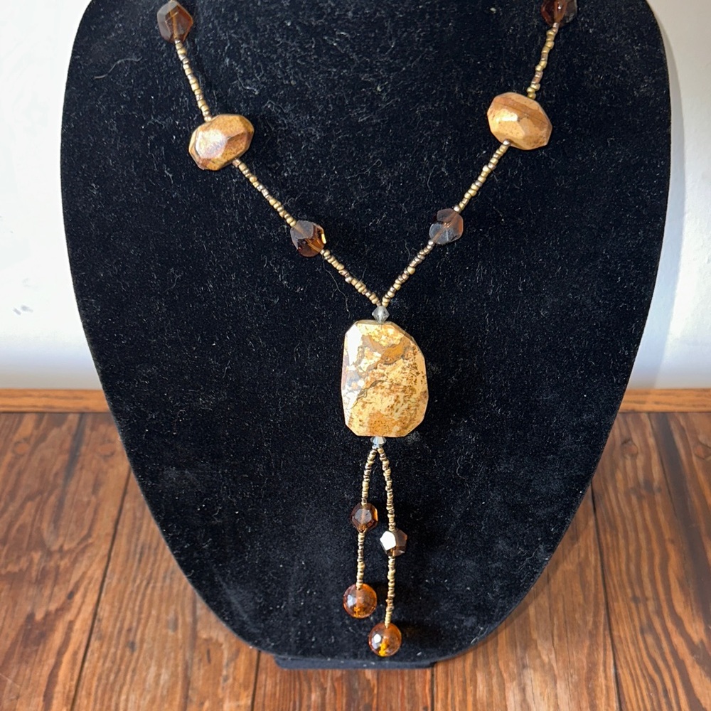 Chic Gold and Brown Beaded Necklace